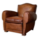 Fauteuil club en cuir français Chapeau de Gendarme en caramel C 1950