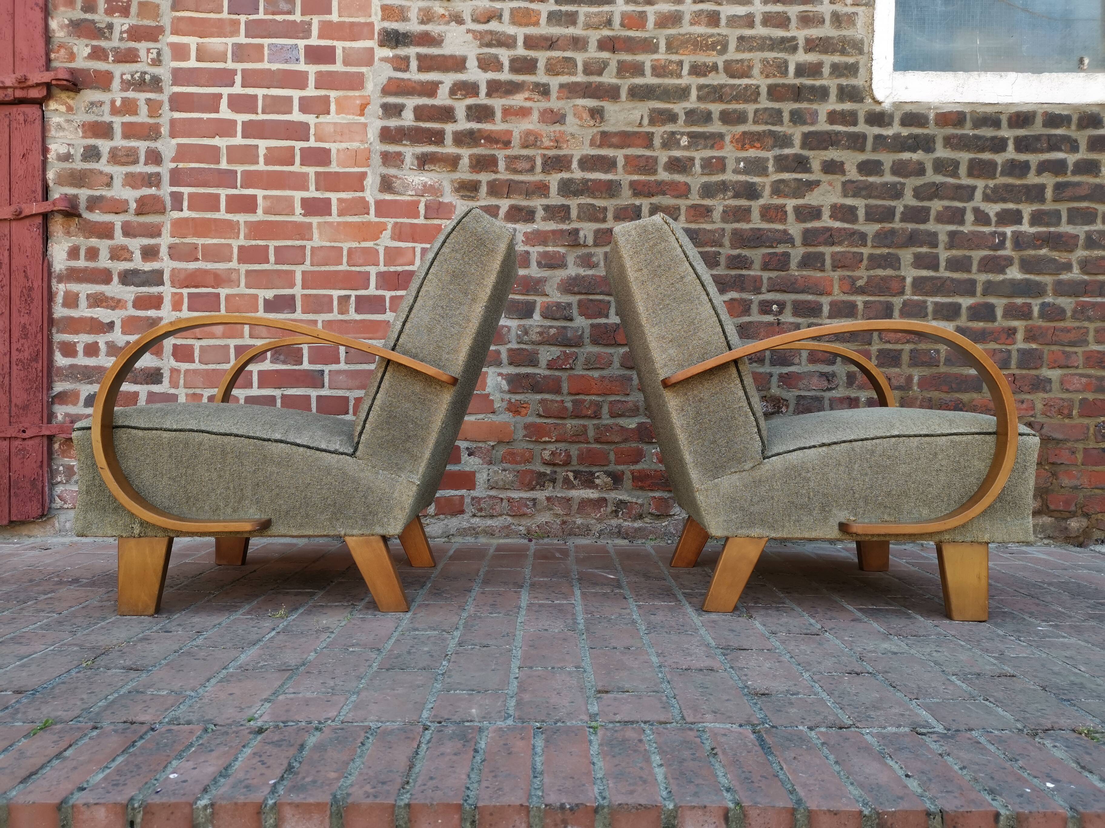 Pair of armchairs by Jindrich Halabala for Thonet 1950. Art deco