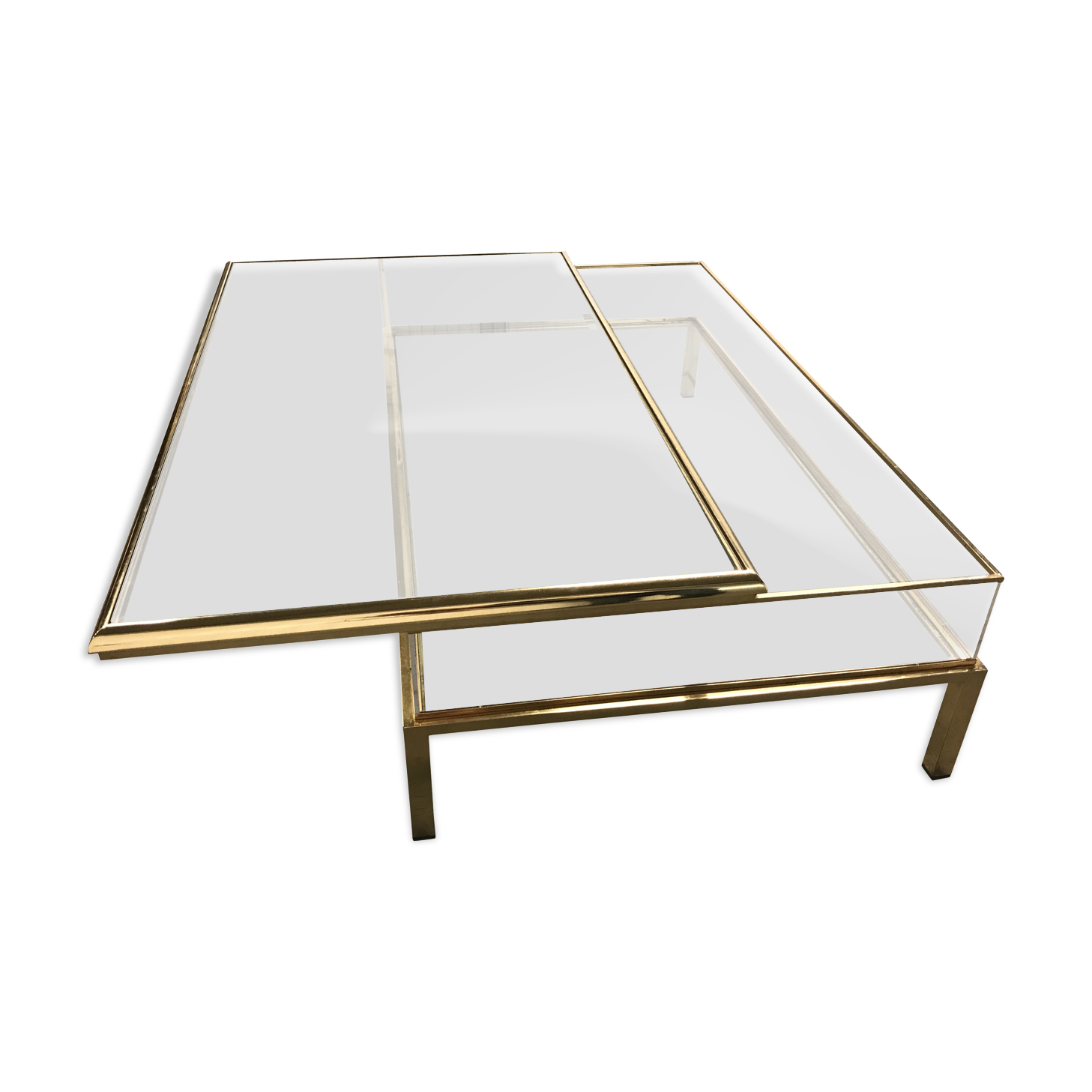 Table basse coulissante en laiton des années 1970