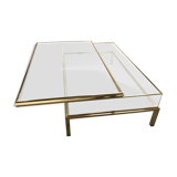 Table basse coulissante en laiton des années 1970