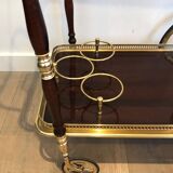 Rolling table in brass and mahogany with removable trays