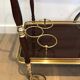 Rolling table in brass and mahogany with removable trays