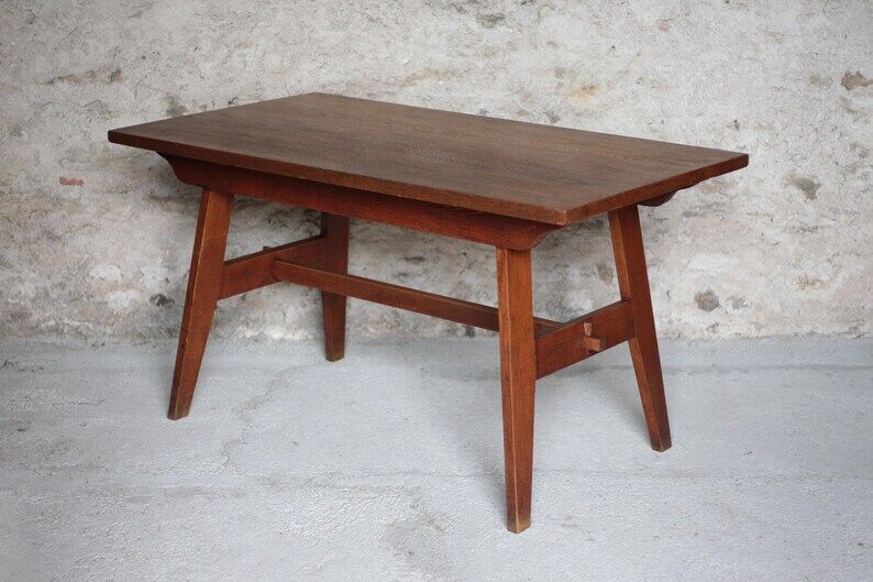 Table René Gabriel, table bois vintage, table à manger, table salon, table de repas, cuisine, 40's