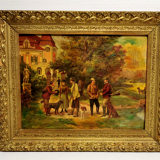 Old frame, chromolithography hunting scene 19th , hunter