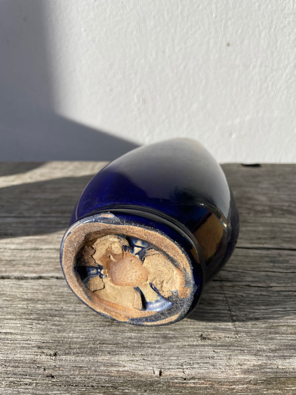 Belgian vase in blue and beige flamed stoneware