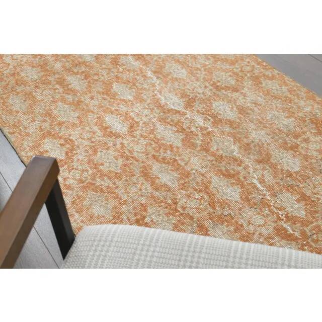1970s vintage Turkish hand-knotted wool cotton orange runner rug 92x205