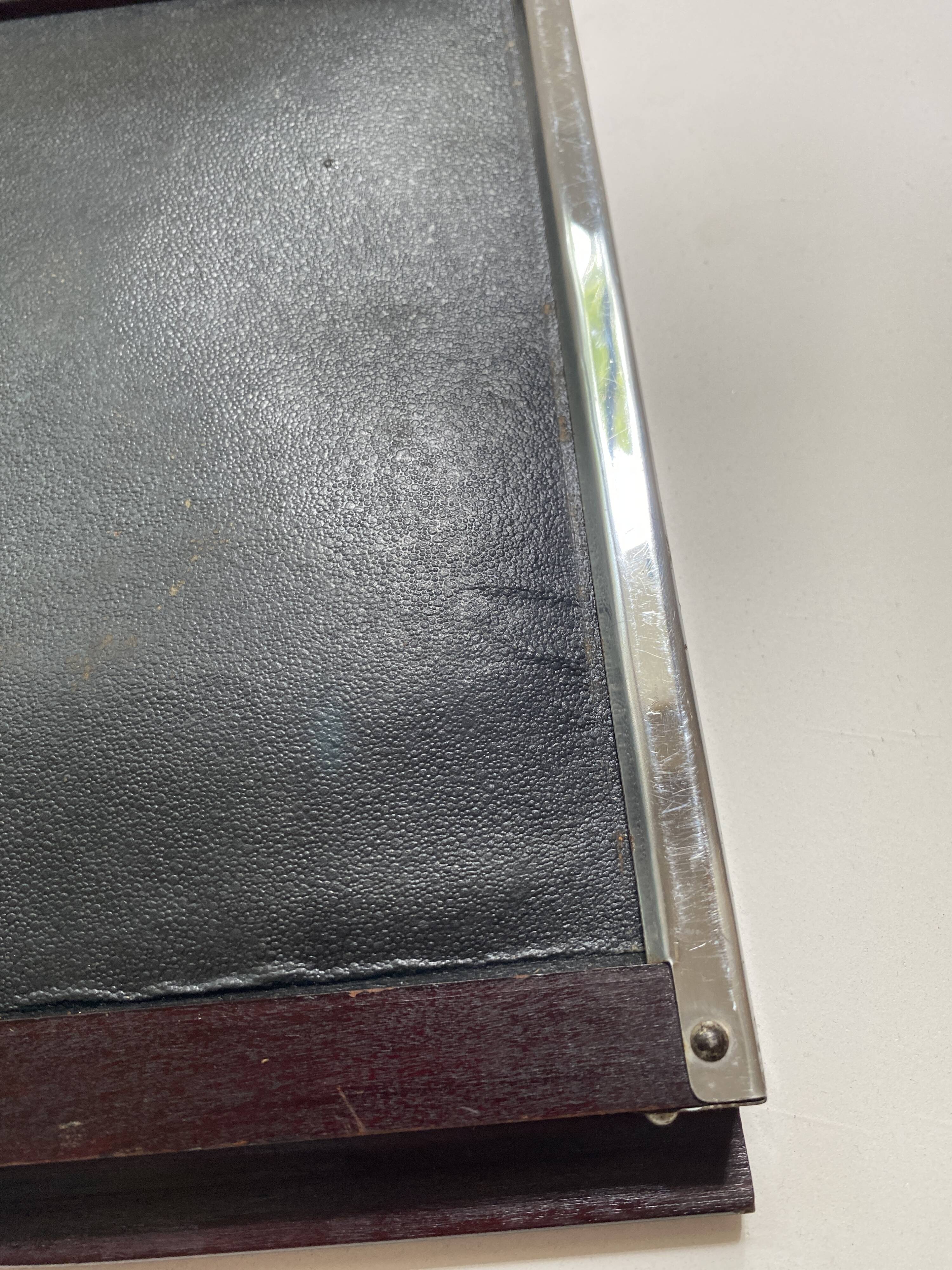 Art Deco tray, mirror, wood and metal