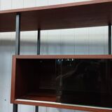 Scandinavian modular shelf bookcase in teak and black metal