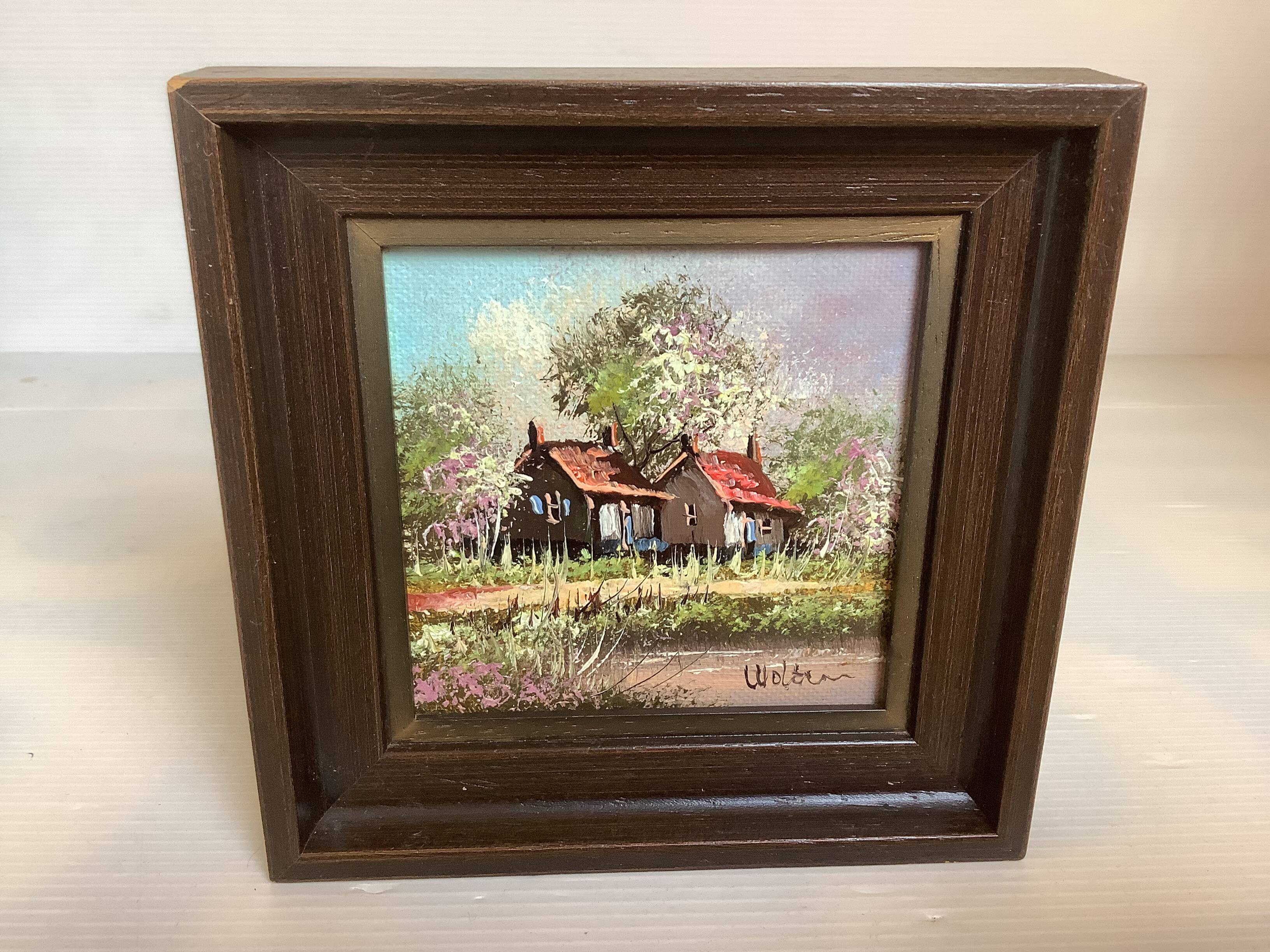 Small spring landscape painting in oil on isorel, signed.