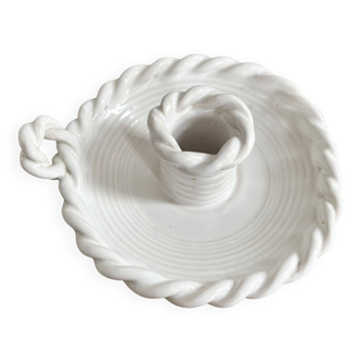 Hand-held candle holder with braided ceramic bowl