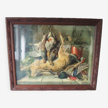 Ancien tableau encadré : retour de chasse