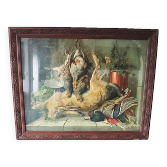 Ancien tableau encadré : retour de chasse