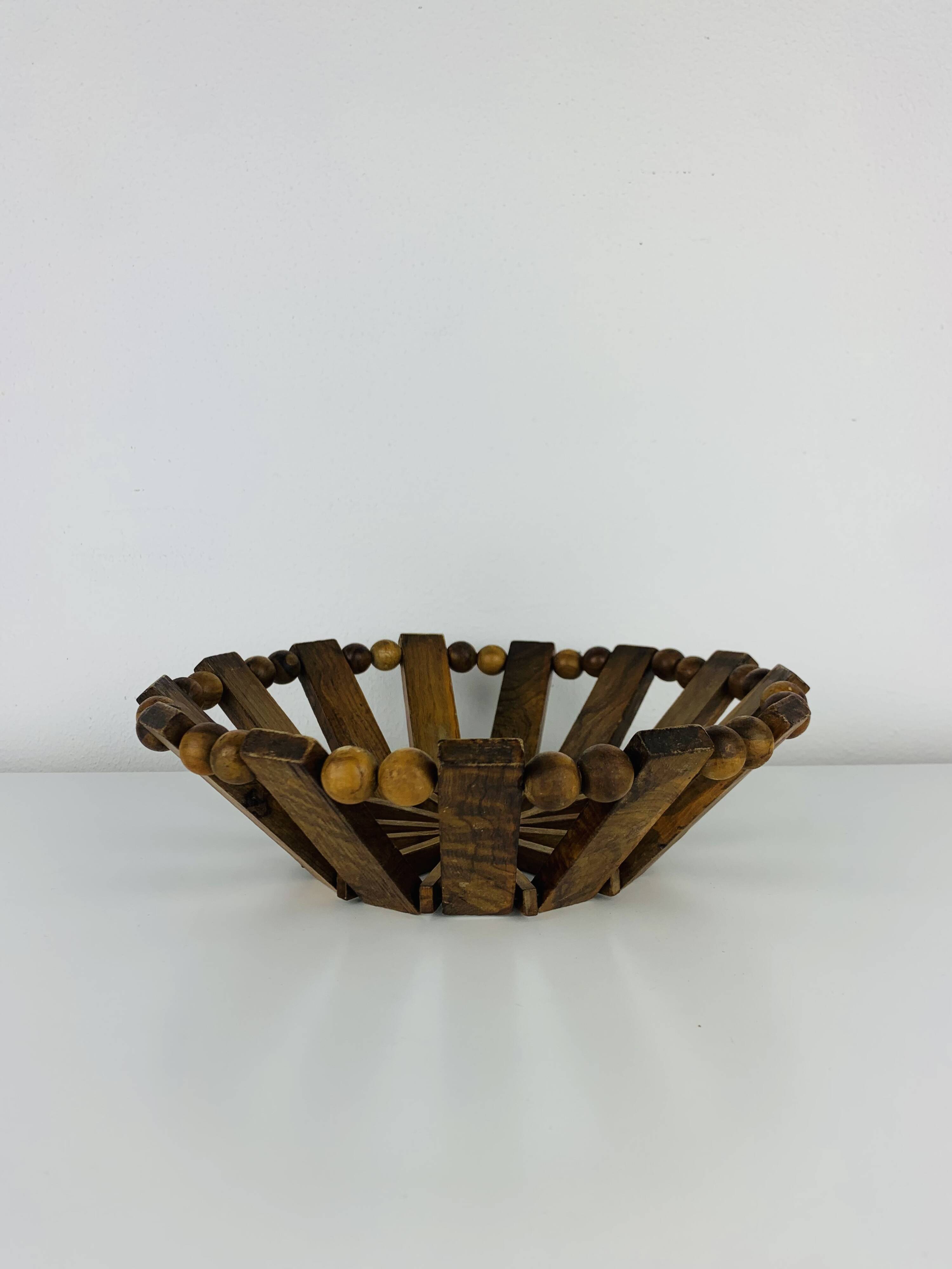Vintage olive wood fruit bowl, 1960s