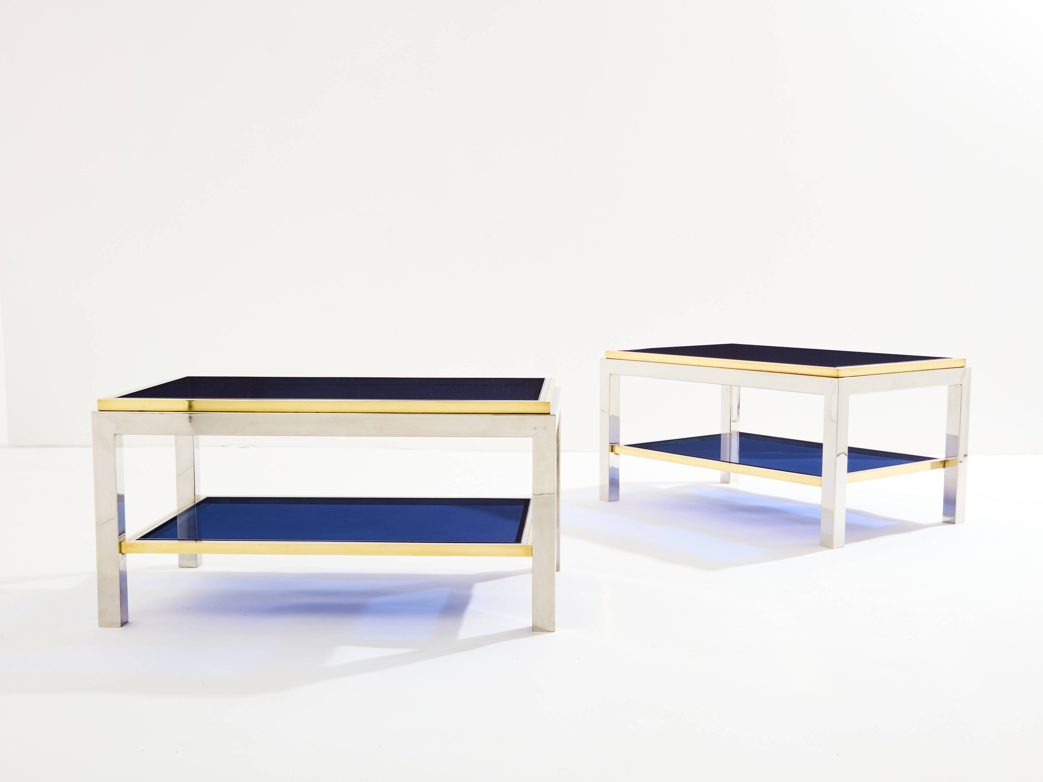 Pair of Flaminia chrome brass side tables by Willy Rizzo 1970
