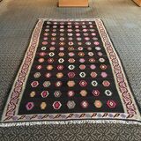 Old black anatolian oushak kilim rug with colorful patterns 305 X 173 cm