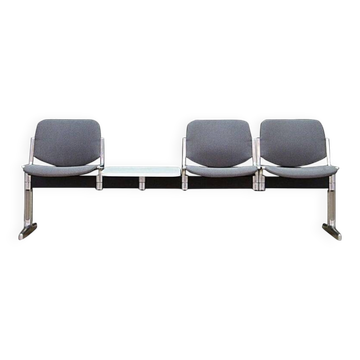 Banc danois en aluminium et tissu gris, années 1960