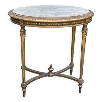 Table de milieu bois doré et marbre du début XXème siècle