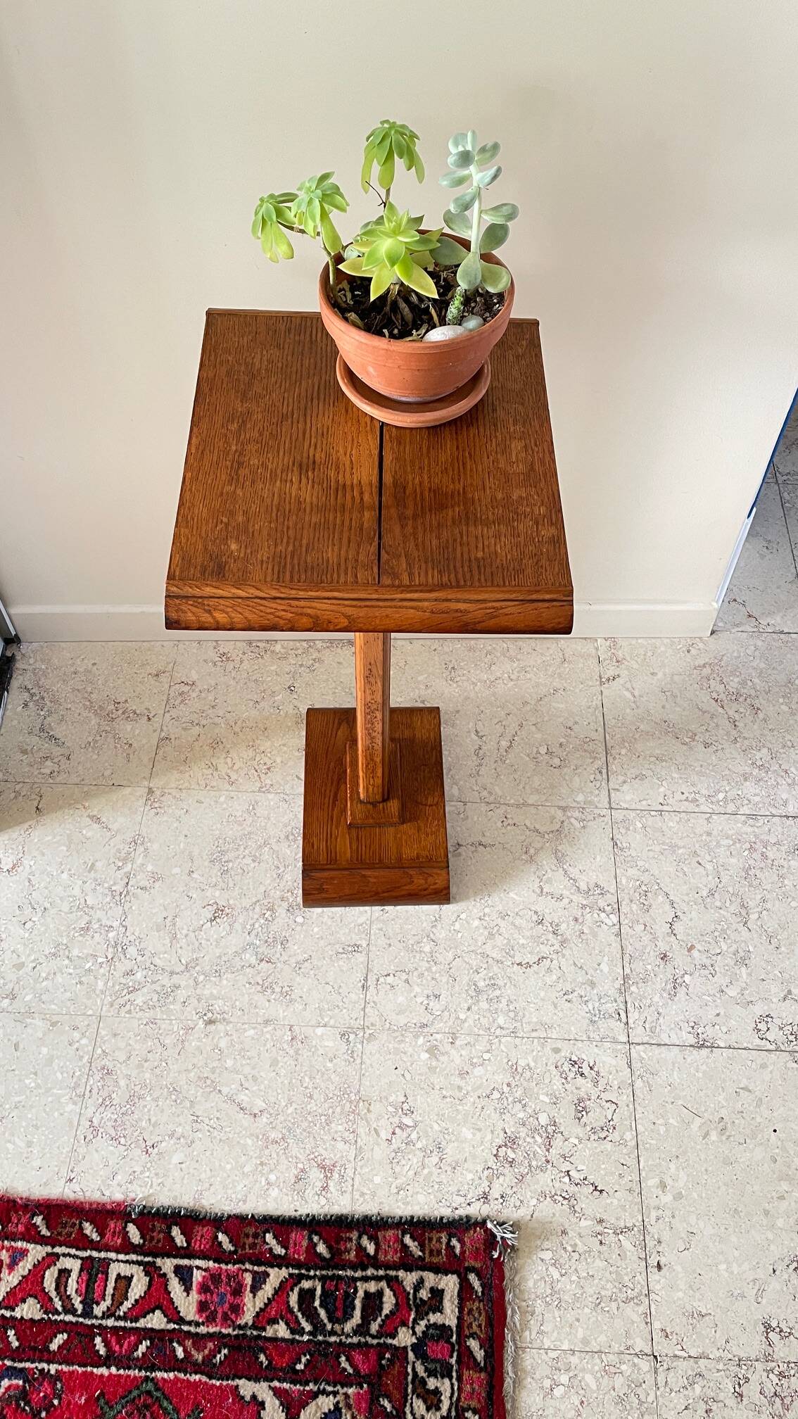 Vintage solid oak saddle plant holder
