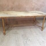 Marble and golden patina iron coffee table