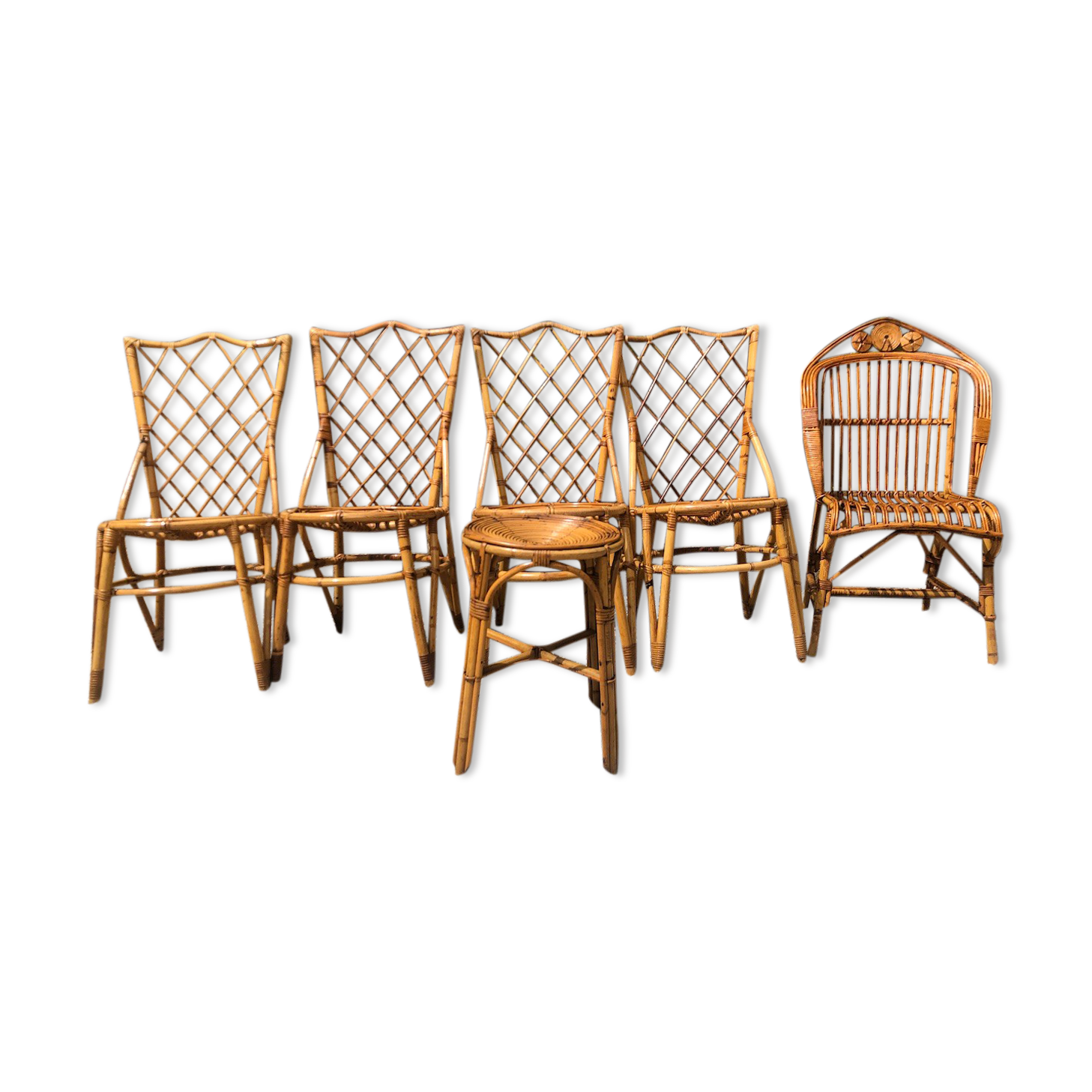 Set of 6 chairs in rattan Louis Sognot 1960