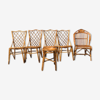 Set of 6 chairs in rattan Louis Sognot 1960