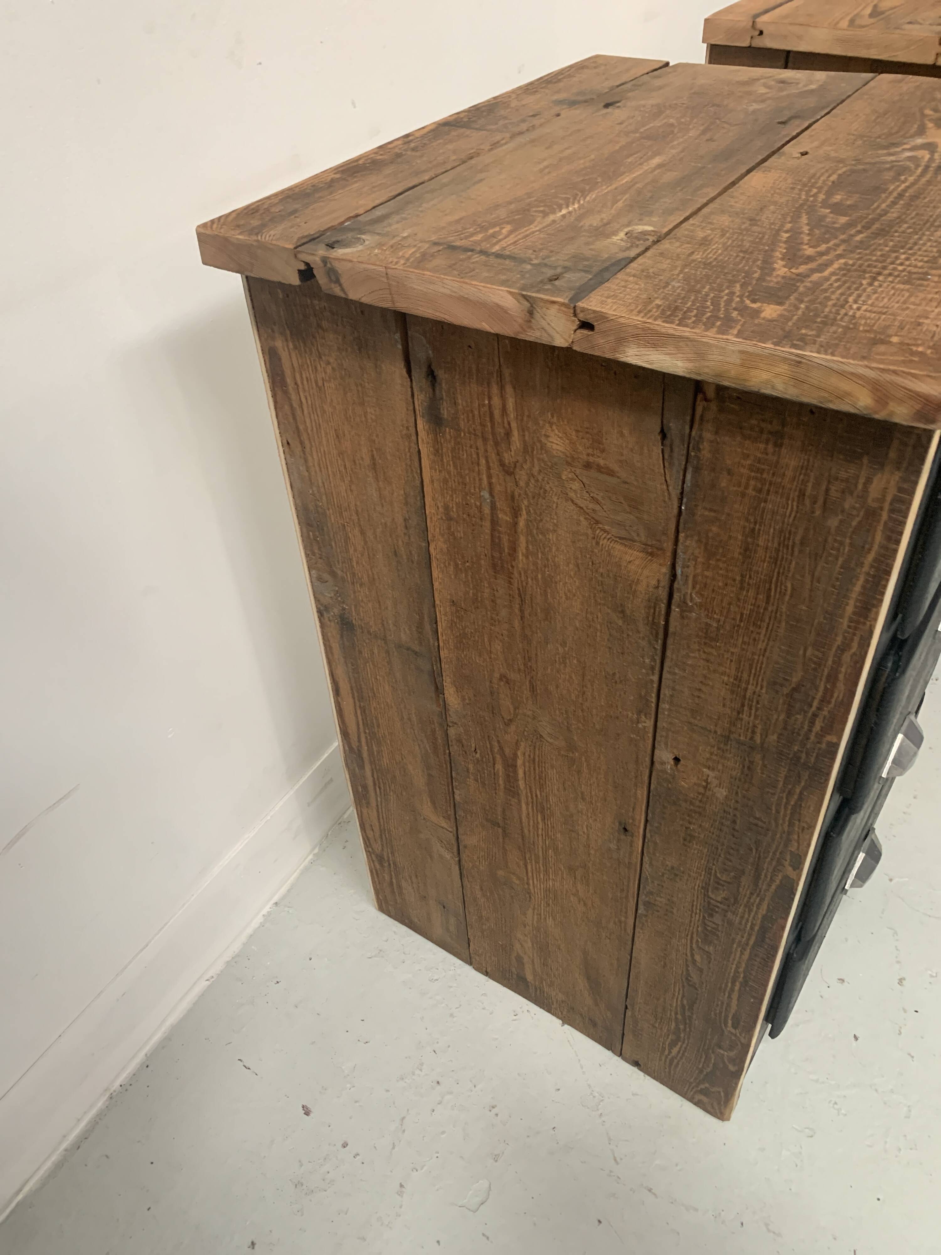 Pair of small brutalist chests of drawers in patinated fir, 20th century.