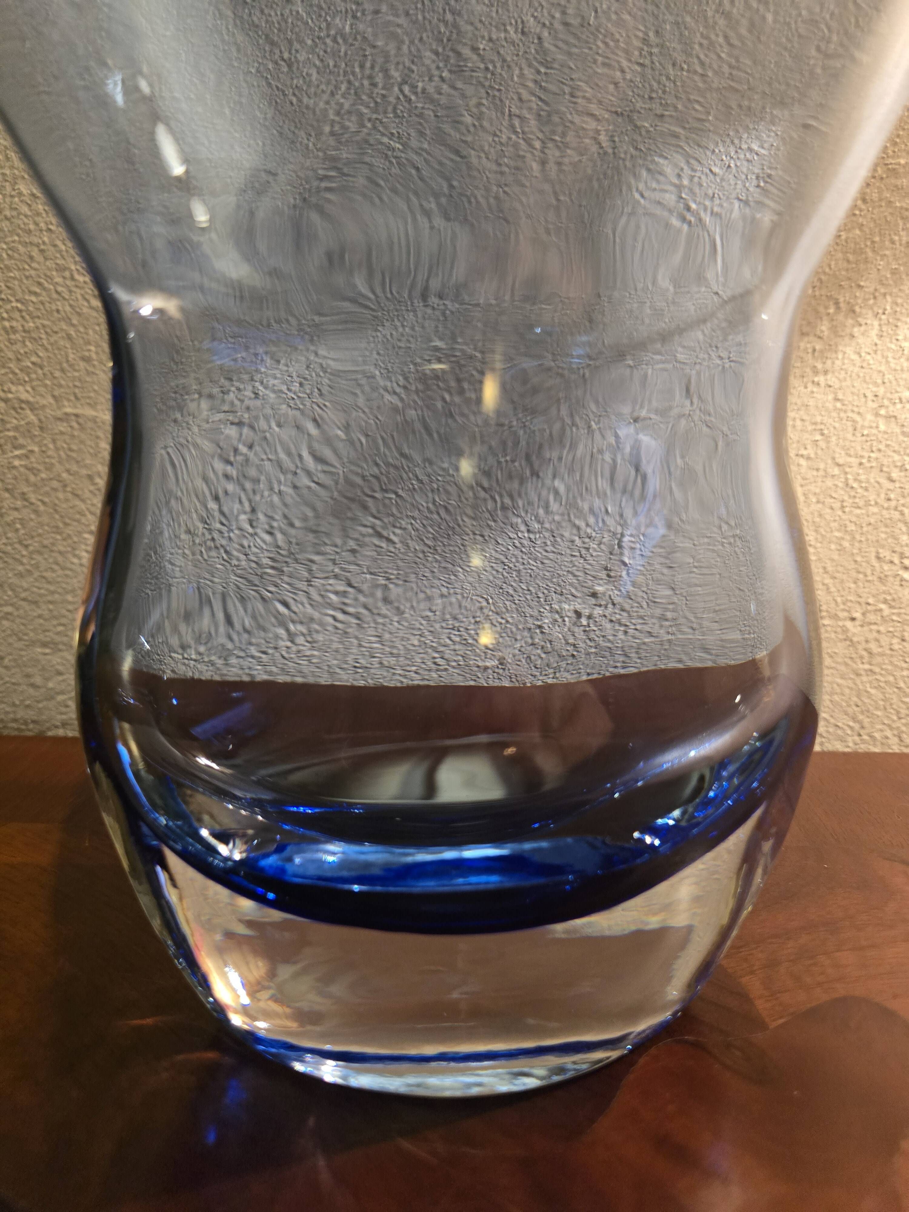 Large krosno vase from poland in blown blue glass, vintage variation.