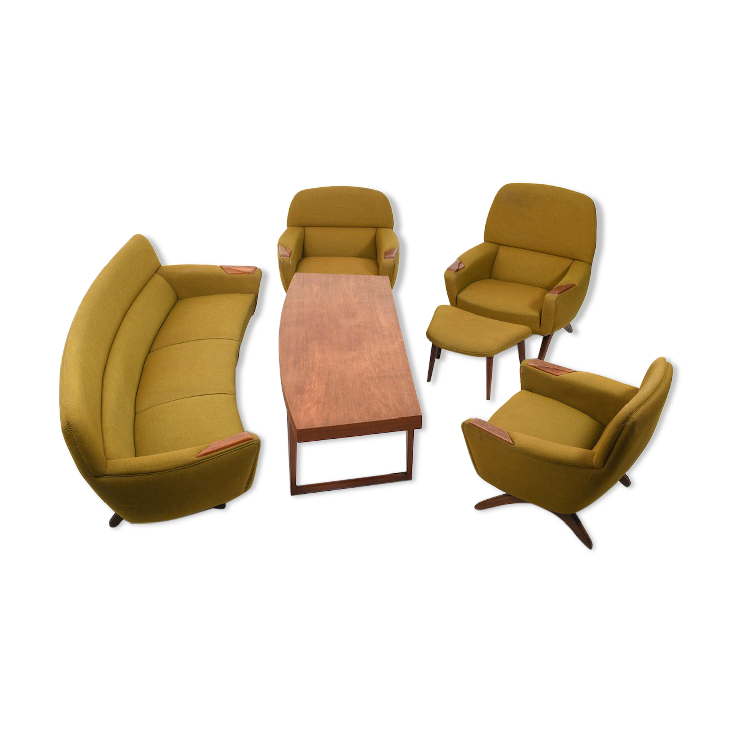 "Geisha" banana sofa and lounge chairs-set by Leif Hansen c.1960