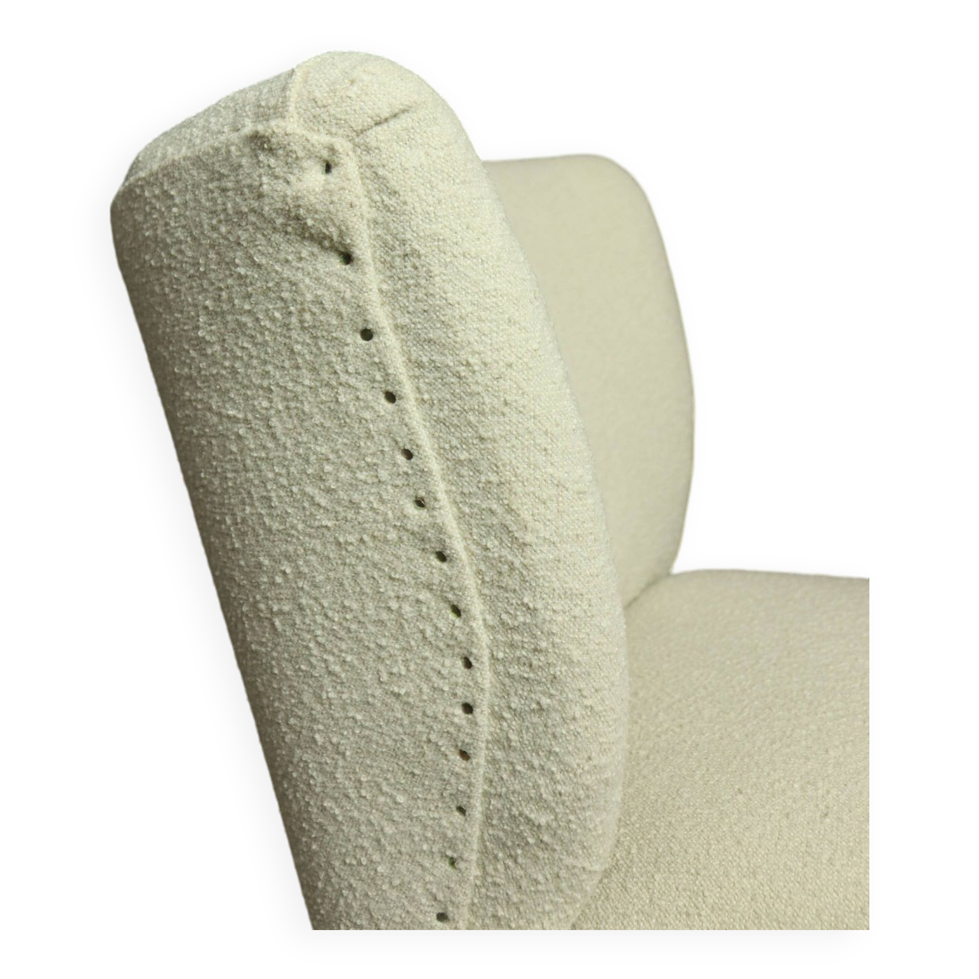 Fauteuil club vintage expo '58 tapisserie boucle blanche entièrement rénovée salon style art déco