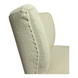 Fauteuil club vintage expo '58 tapisserie boucle blanche entièrement rénovée salon style art déco