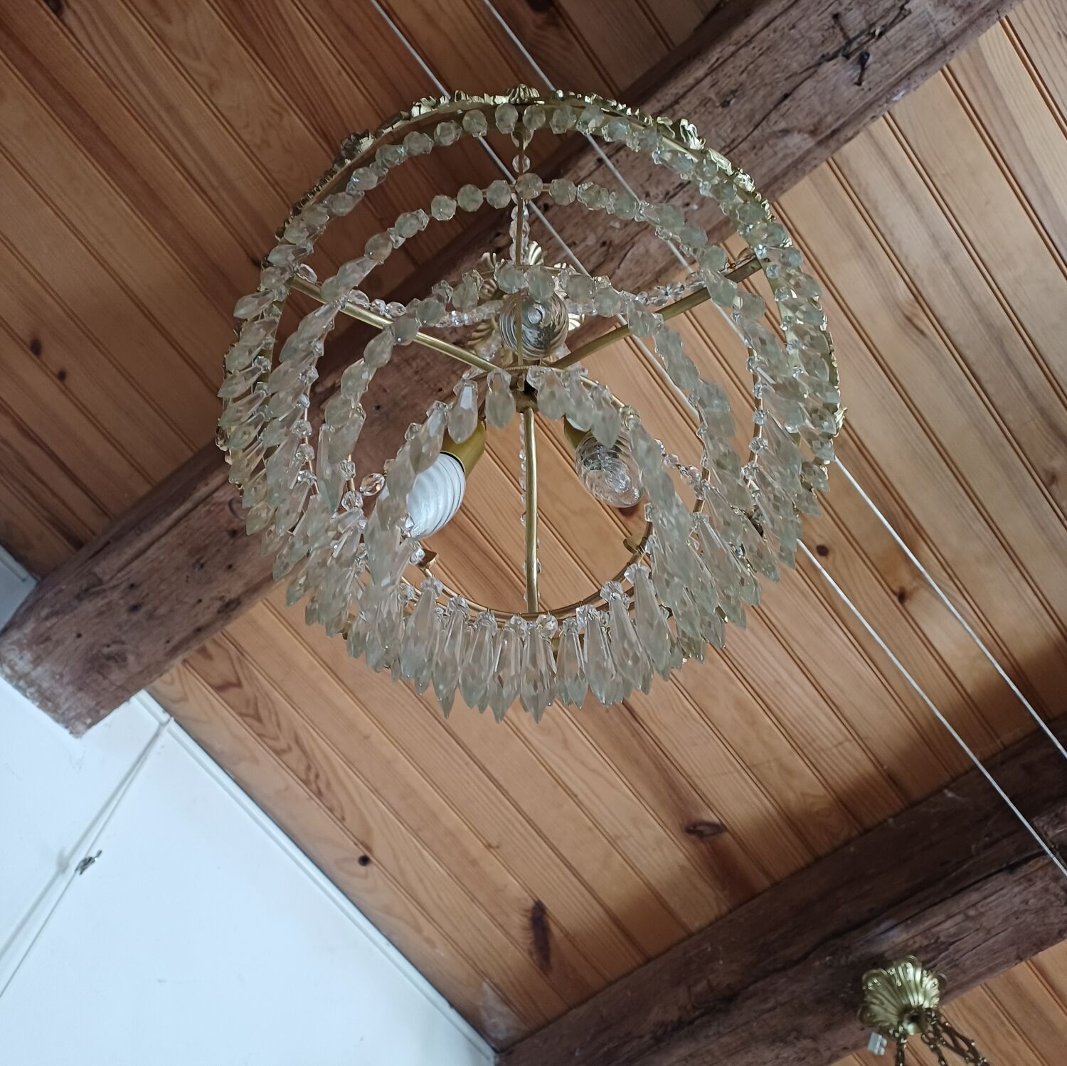 Lustre ancien à pampilles en cristal taillé époque Napoléon III