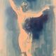 Monochrome blue watercolour table "Blue Lady" Dance, signed.