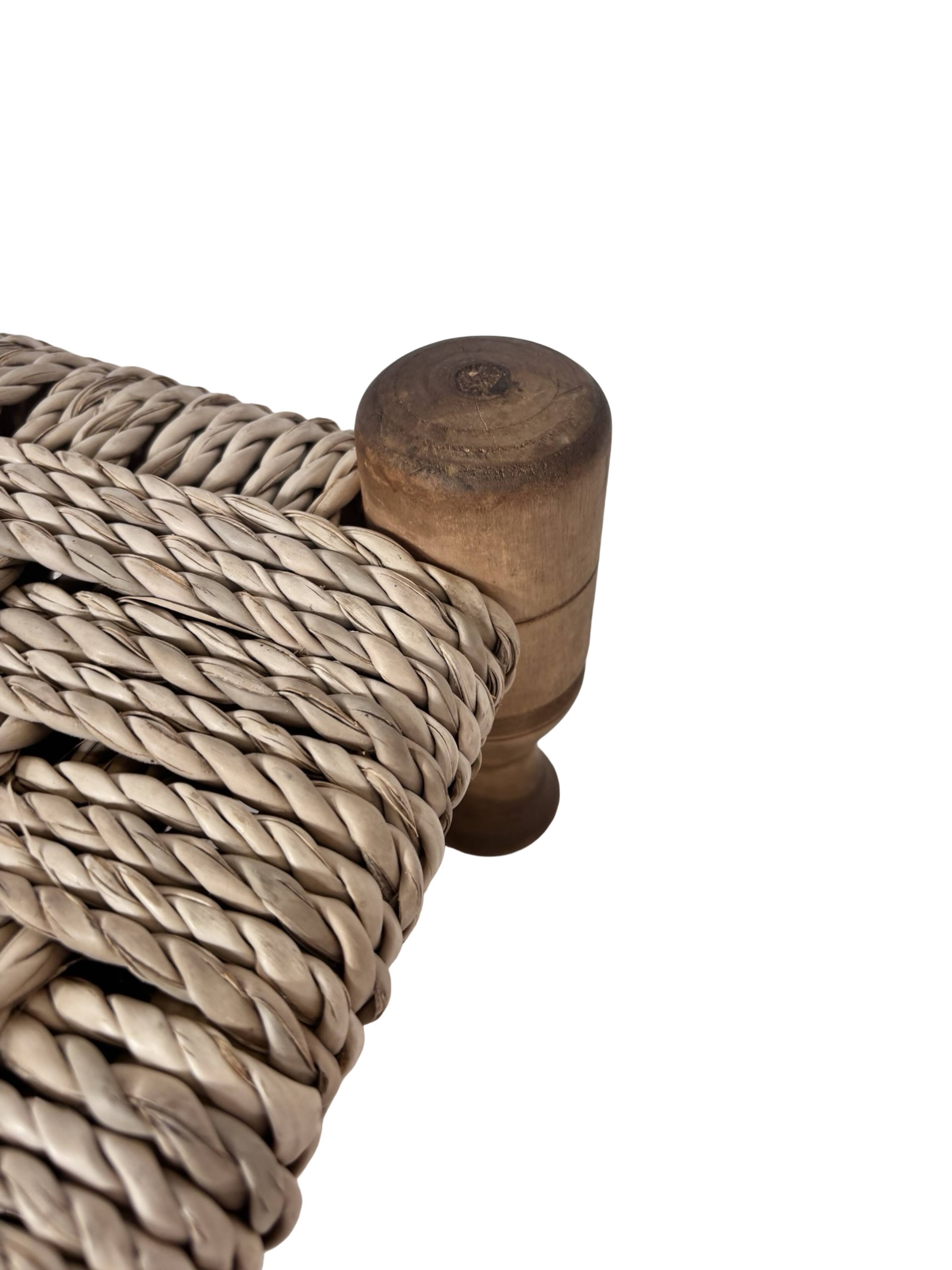 Vintage Footstool wood and rope, 1960s