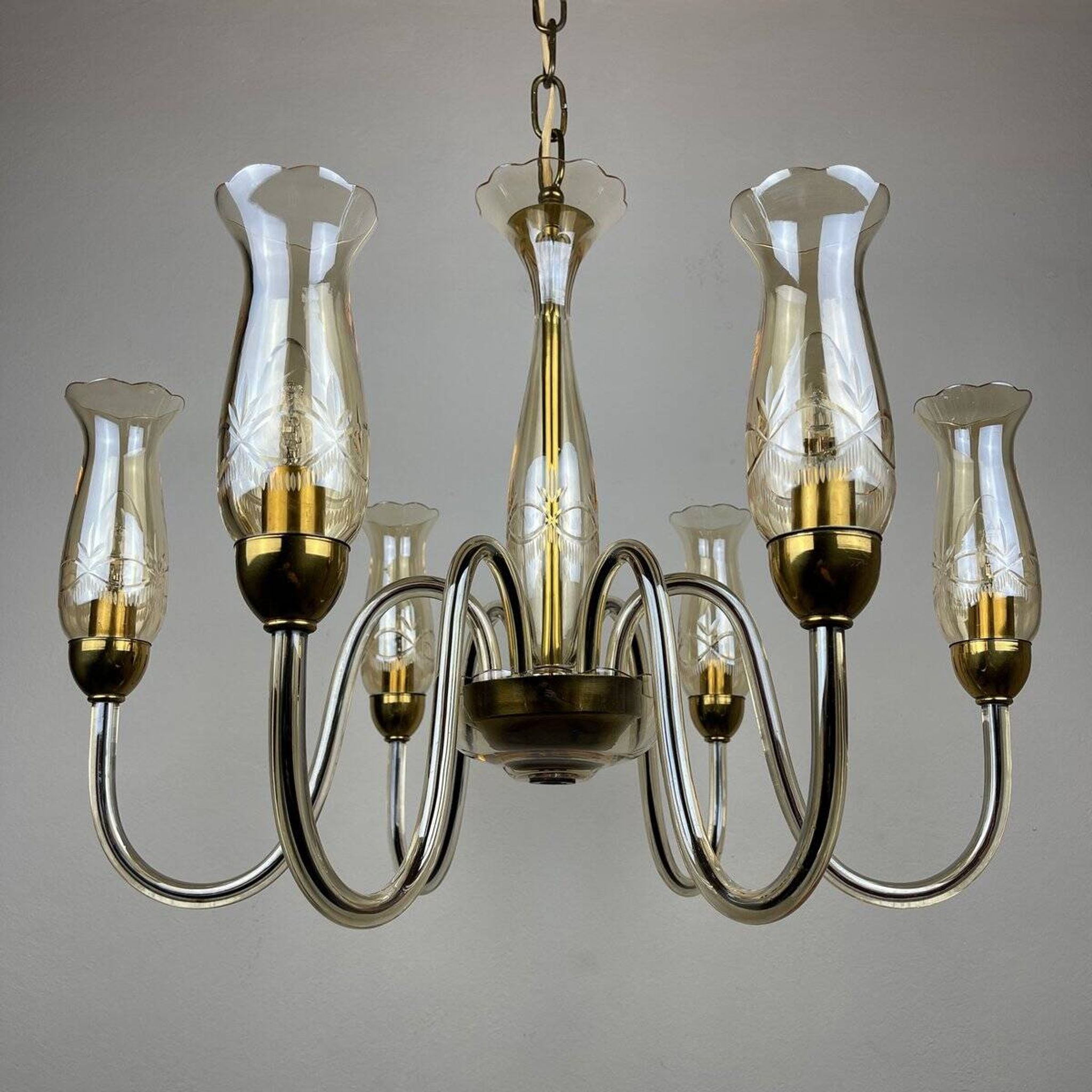 Vintage Murano glass chandelier in amber by De Majo, Italy, 1970s.