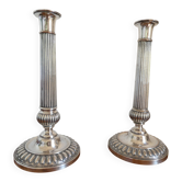 Antique pair of 19th century silver-plated metal candlesticks, 27 cm