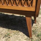 Vintage wood and rattan chest of drawers