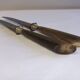 Table service knives old steel blade horn ferrule