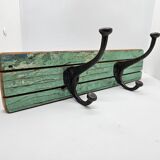 Solid teak coat hook with 2 double cast iron hooks