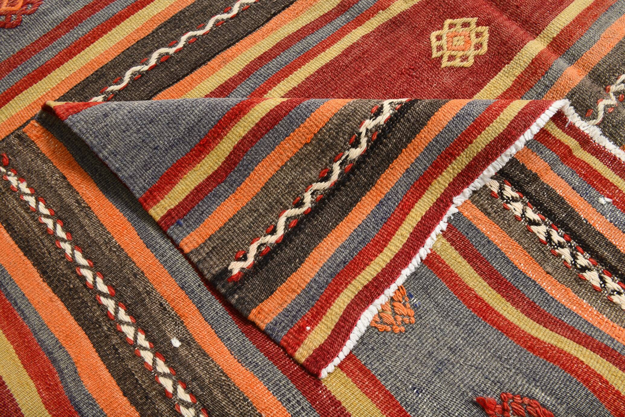 6x9 Red & Blue Striped Pattern Handmade Kilim Rug, 175x275Cm