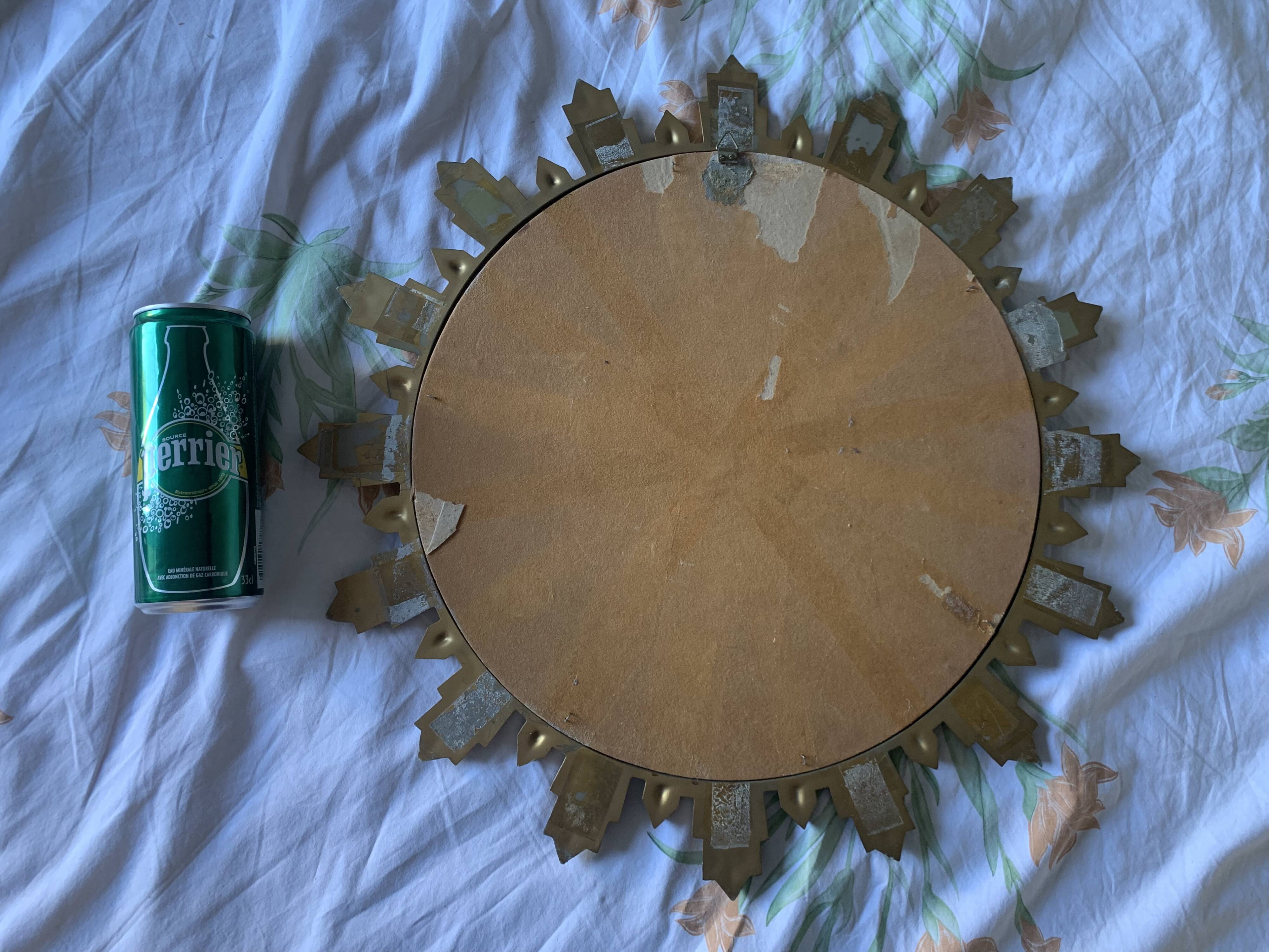 Vintage 1970s gold plastic sun mirror - 44 cm
