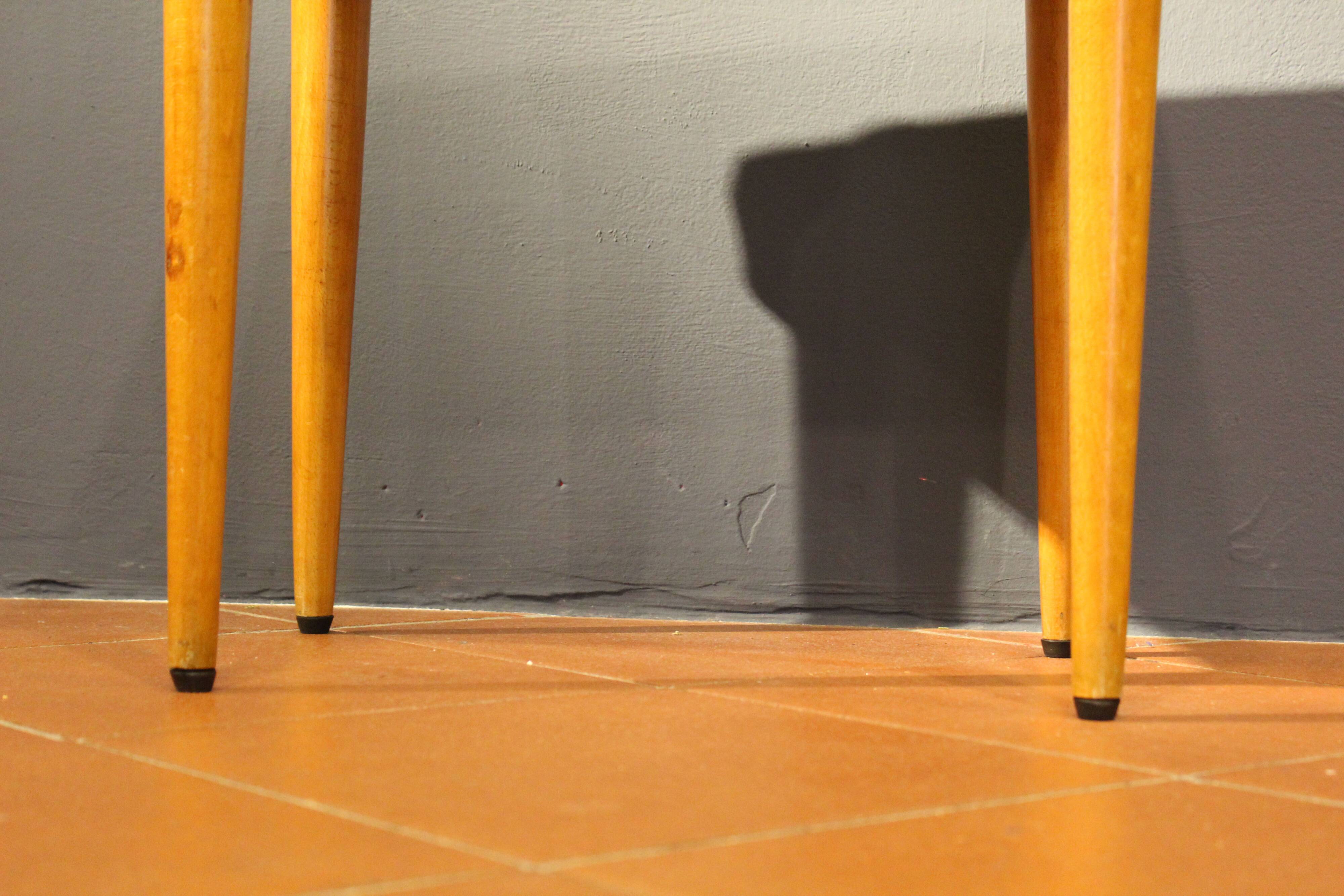 Panca vintage in wood and velluto blue Italia 1950s