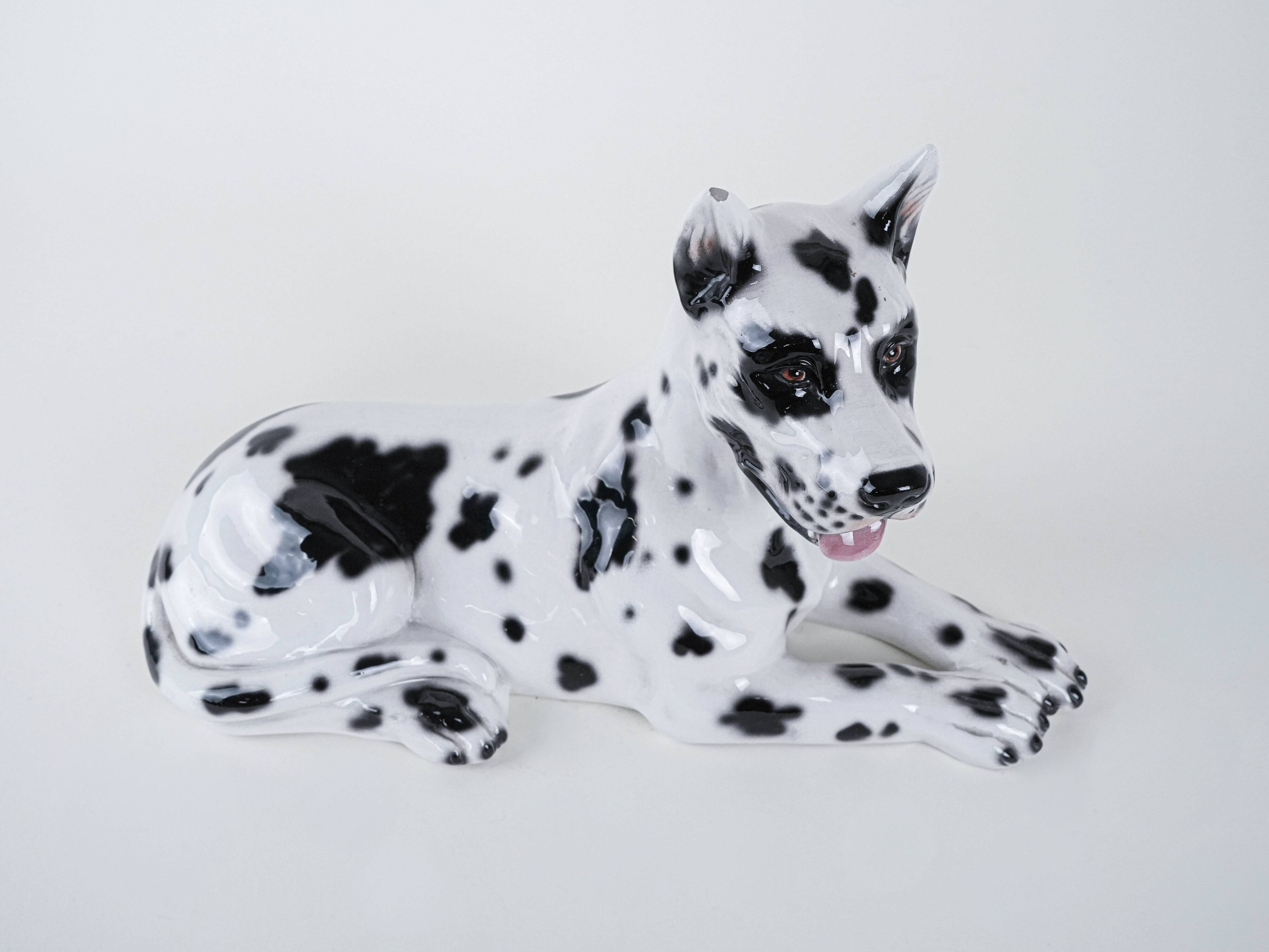 Ceramic Dog Arlekin figurine, Italian design, 1970s, made in Italy