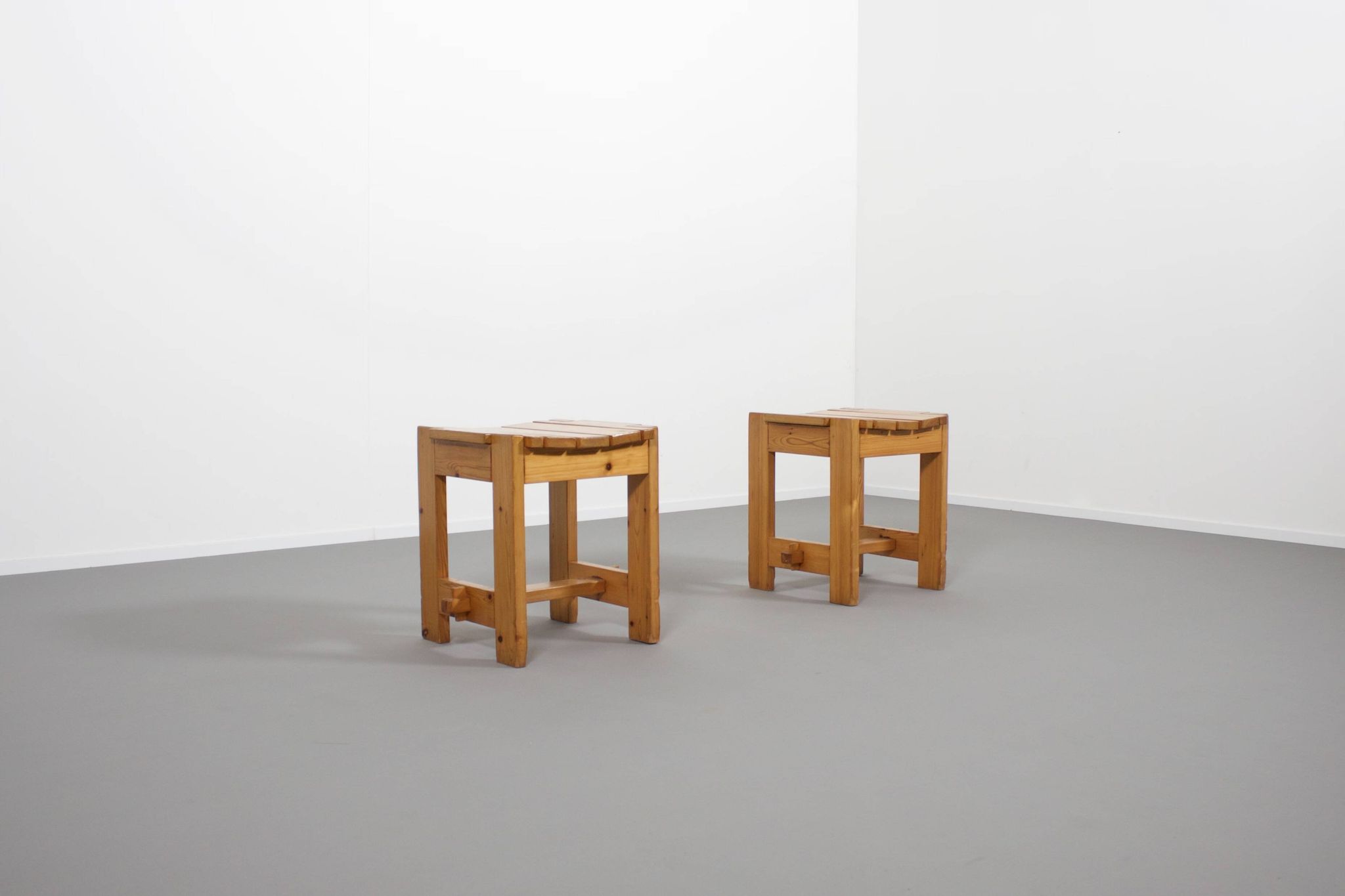 Solid Pine Midcentury Slat Stools, Sweden, 1960s