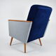Vintage armchair 60s, DDR, renovation, velvet, houndstooth, blue