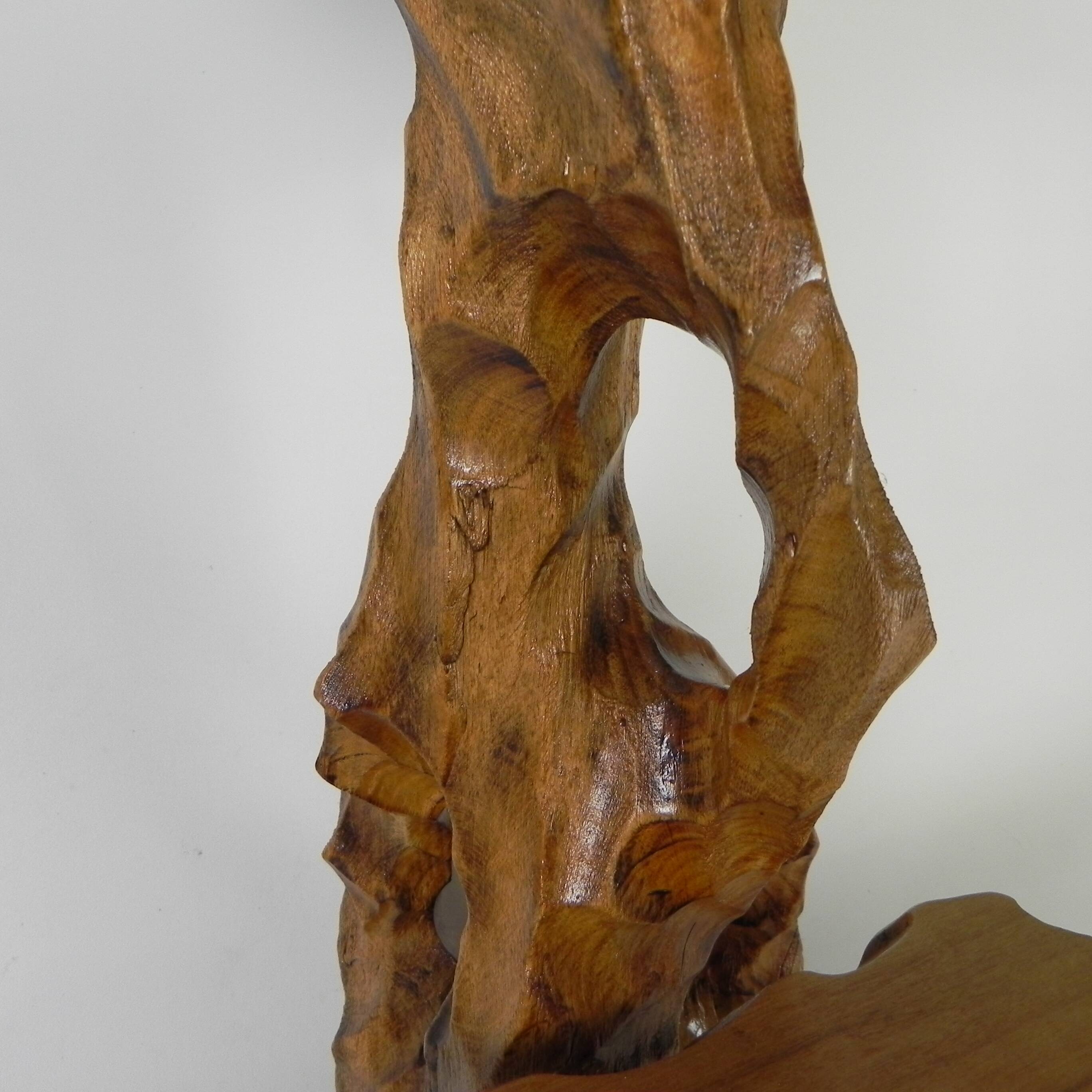 Plant table with 2 shelves, vintage wooden sculpture, USA 1950s