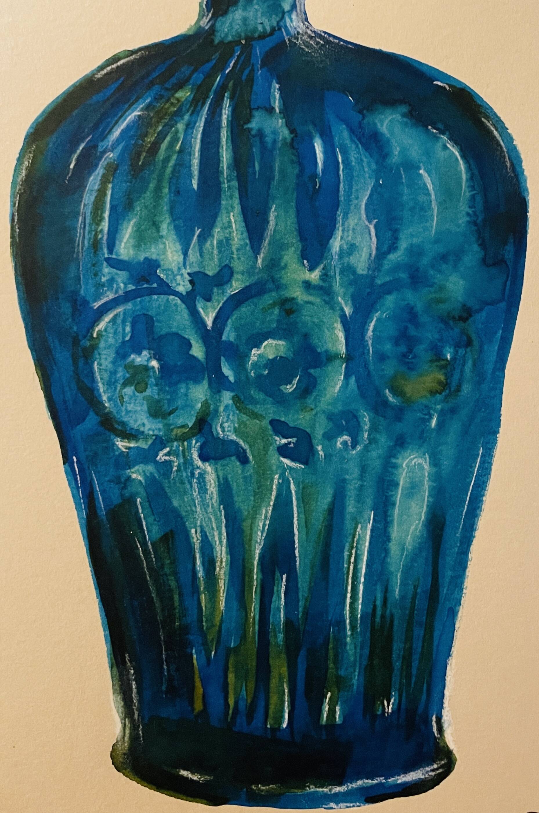 Watercolour and ink table vase Wabi Sabi collection Asia