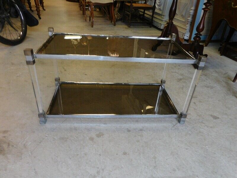 Table basse en verre et chrome 1970