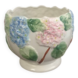 Vintage slip pot with hydrangea pattern