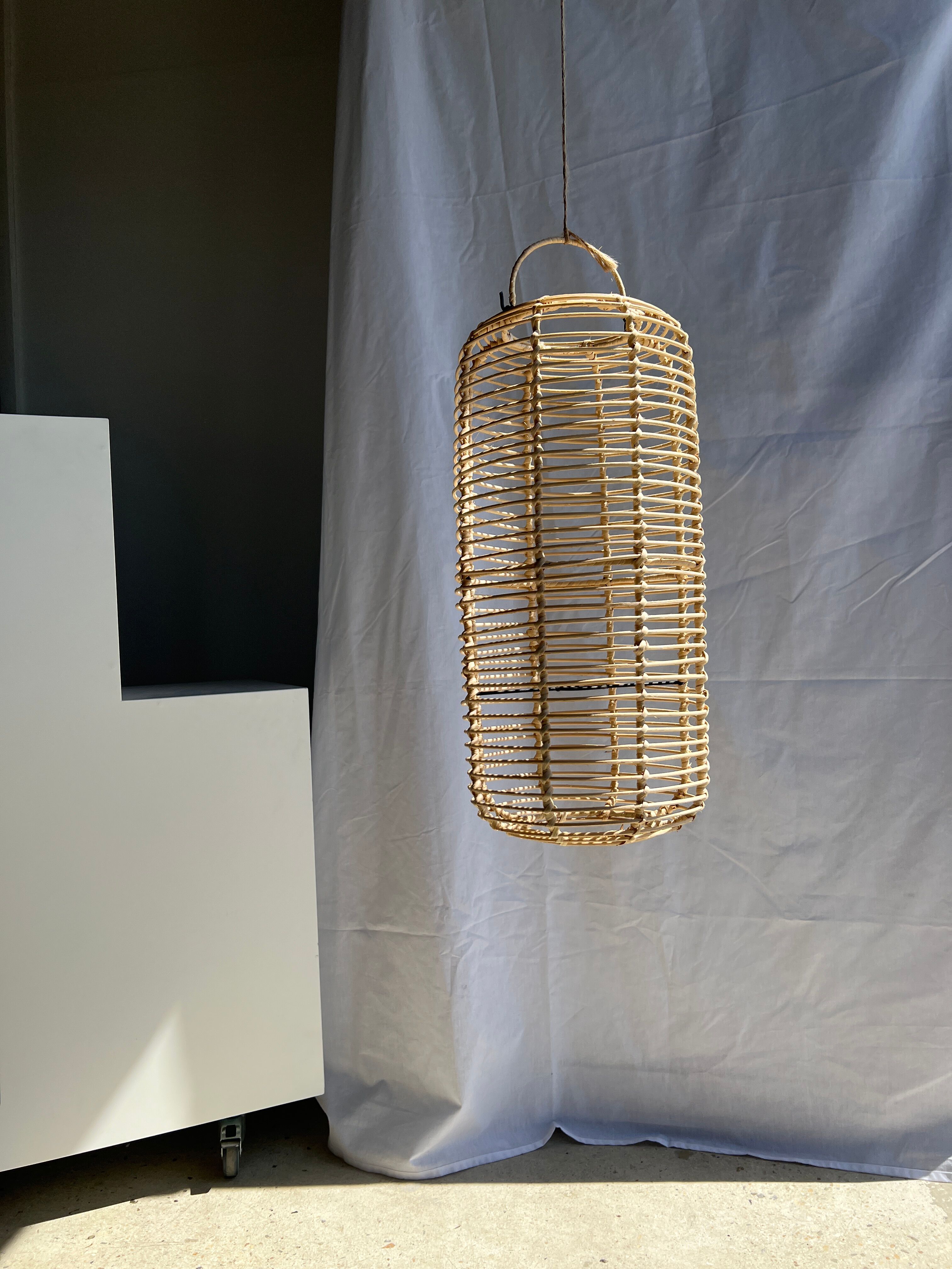 Large lantern-shaped rattan pendant lamp H50 D24