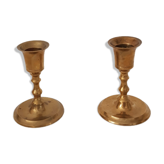 Pair of golden brass candle holders